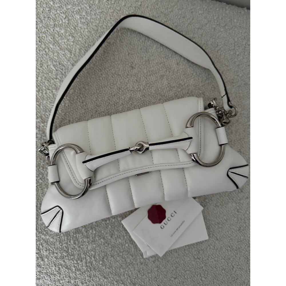 Gucci Small Leather white Horsebit Chain Satchel NWT - Picture 4 of 8